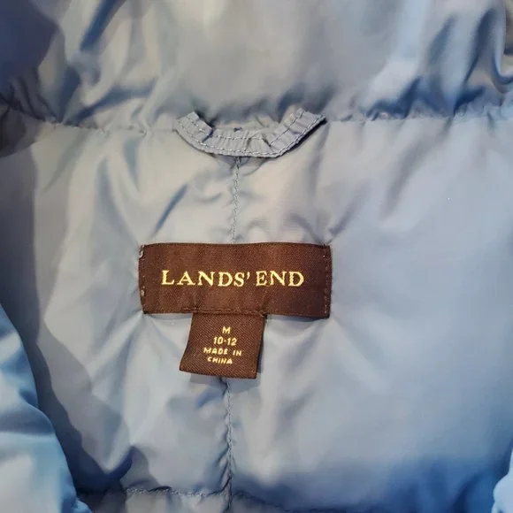 Women's Lands' End Blue Goose Down Puffer Vest Snap Front Pockets Size Medium - Picture 2 of 5